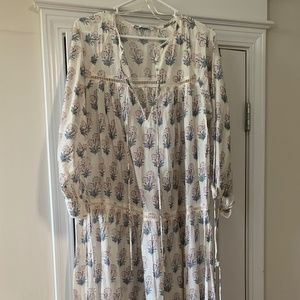 ZARA Block print dress floral blue cream